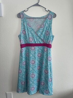 5 for $10 Lola size Large Sleeveless Teal Printed Wrap-Style fuchsia Waistband